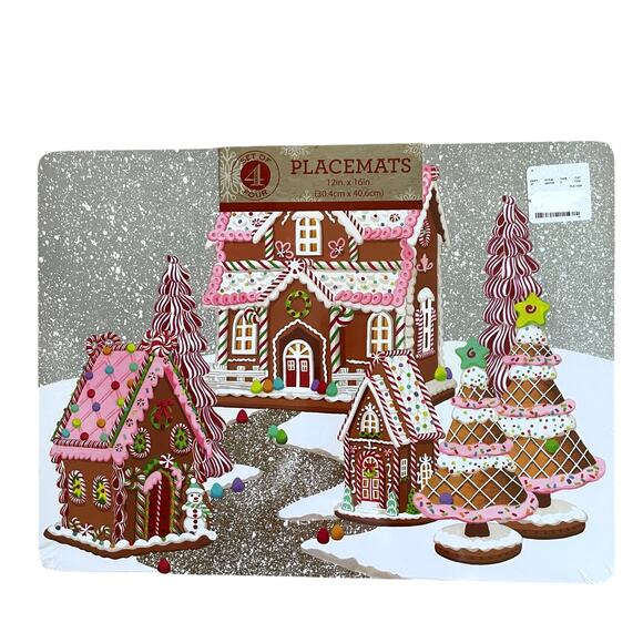 Gingerbread House Cork Backed Hard Placemats 12x16 Set of 4 Christmas New - Picture 9 of 9
